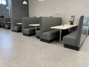 several gray restaurant booths