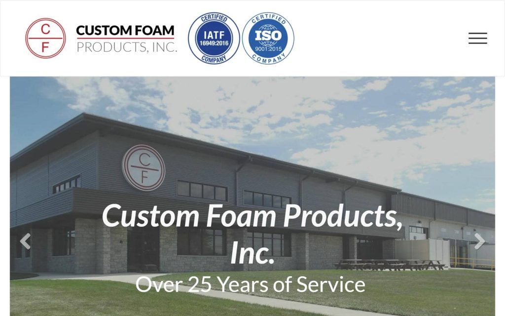 custom foam inc website homepage